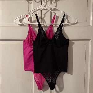Sofia by Sofia Vergara Black and Pink Lace Bodysuit Set